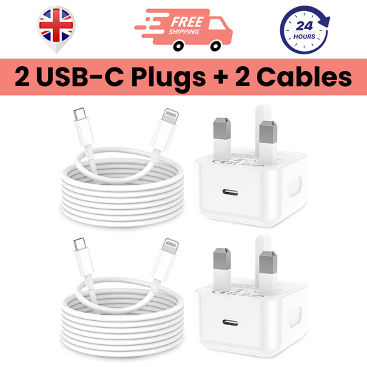 Pack of 2 Type C Plugs & 2 USB C to Lightning Cables (2m/6ft)